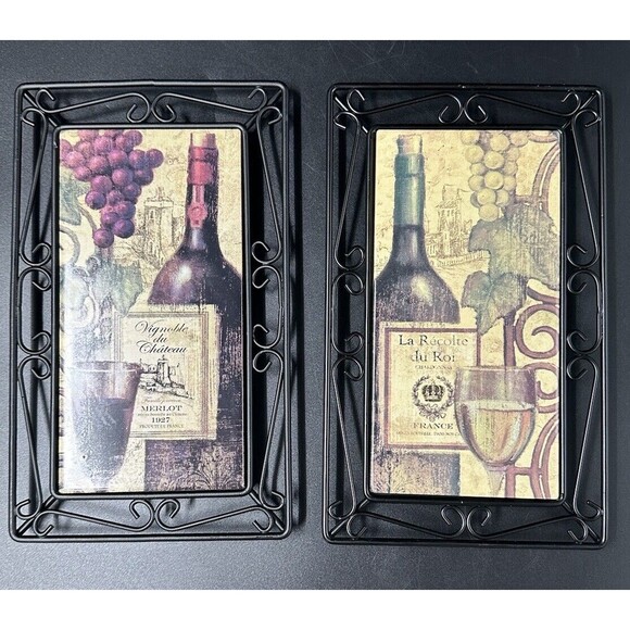 Wine Wall Hangings with Ceramic Tiles and Black Iron Trim Merlot and French 2 - Picture 2 of 12